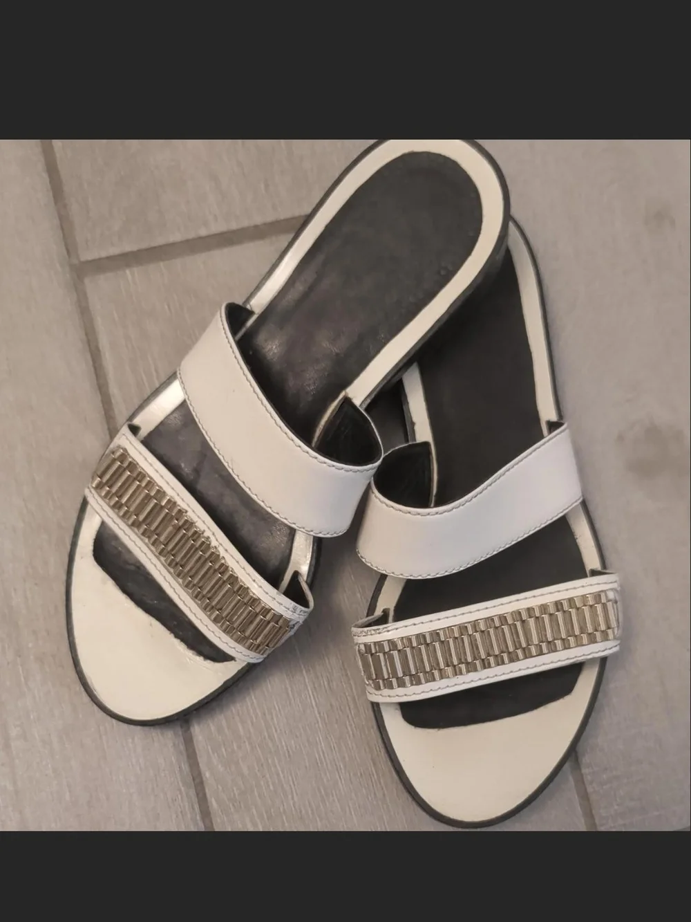 Lanvin White Slide Sandals with Metallic Accent - Women Size 38.5